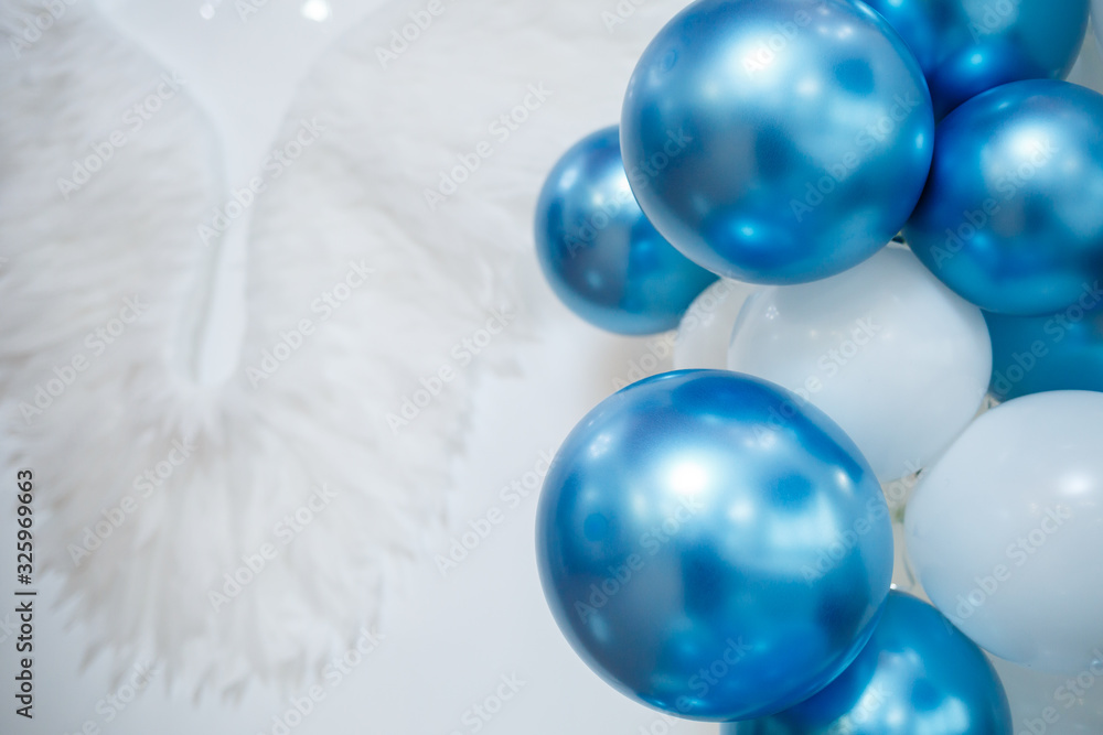 Blue and white balloons at a children's holiday Blue and white balloons at a children's holiday