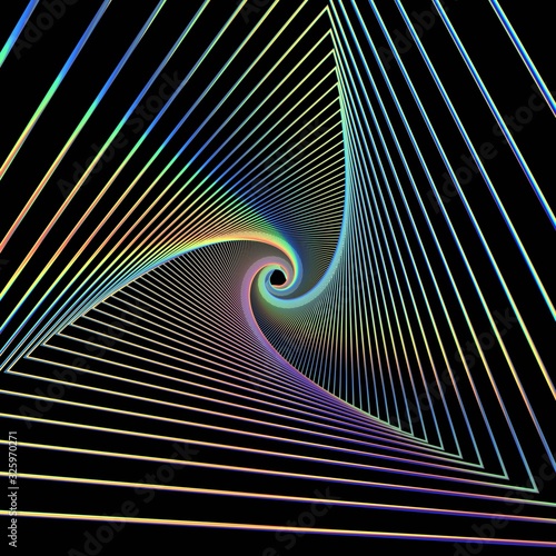 holographic trihedral tunnel, holographic geometric background, abstract background of square elements with metallic spectral radiance, long tunnel