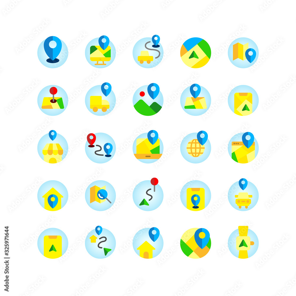 Location and Map flat icon set. Vector and Illustration. Location and Map flat icon set. Vector and Illustration.