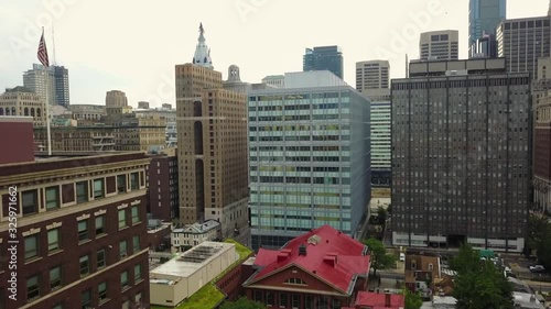 Philadelphia big city downtown modern urban building architecture cityscape in wonderful aerial drone panorama flyover