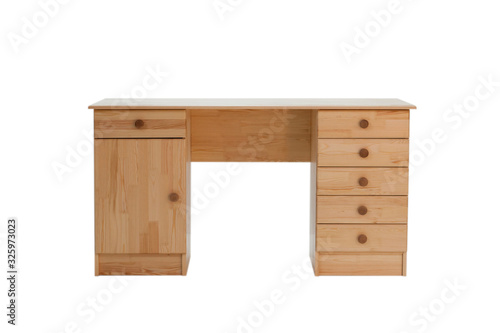 Classical writing desk with drawers isolated on a white background.
