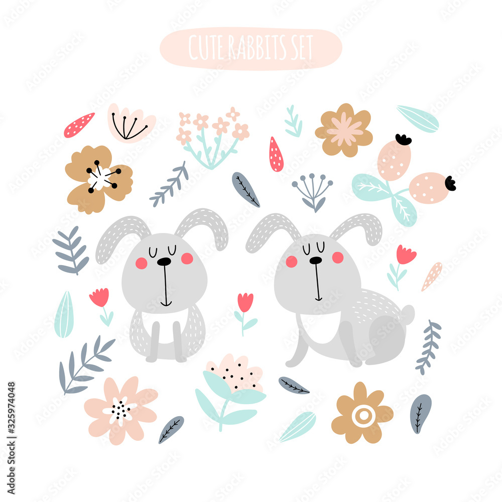 Fototapeta premium Cute bunnies clipart collection