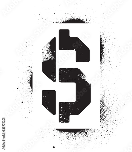 Stencil Dollar sign inscription. Black graffiti print on white background. Vector design street art