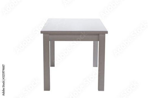 Classical white kitchen table, isolated on white background, front view. Furniture made of natural wood.