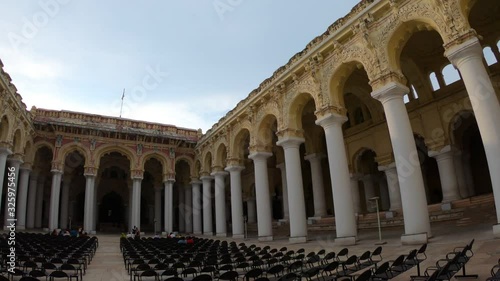 GoPro Hero Black cinematic breathtaking and elegant footage of temple roof wide line of pillars adds beauty to the video in low light condition Thirumalai Nayakar palace Mahal, Madurai tamilnadu india photo