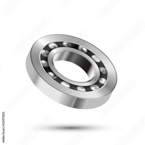 Realistic glossy 3d bearing, detailed mechanism on white