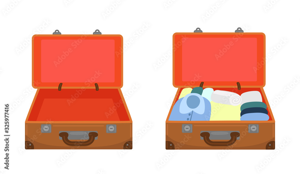 Open empty suitcase and packed suitcase Isolated on a white background. Vector Graphics Open empty suitcase and packed suitcase Isolated on a white background. Vector Graphics