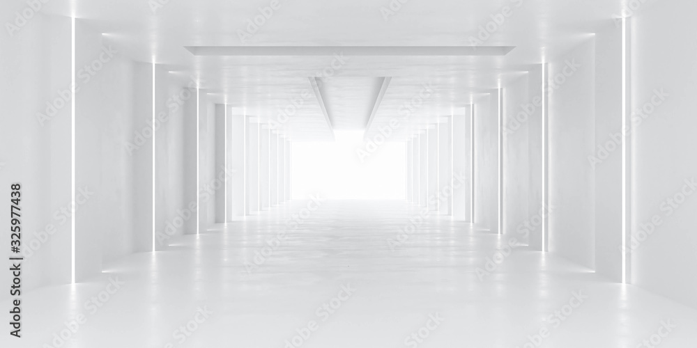 Obraz premium biały korytarz tunel nowoczesne tło z oświetleniem dnia 3d renderowania ilustracji