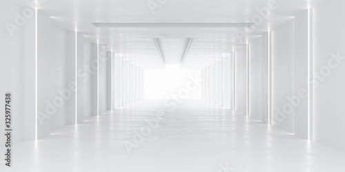 Fototapeta Naklejka Na Ścianę i Meble -  white hallway tunnel modern background with day lighting 3d render illustration