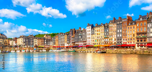 Honfleur village skyline harbor. Normandy, France