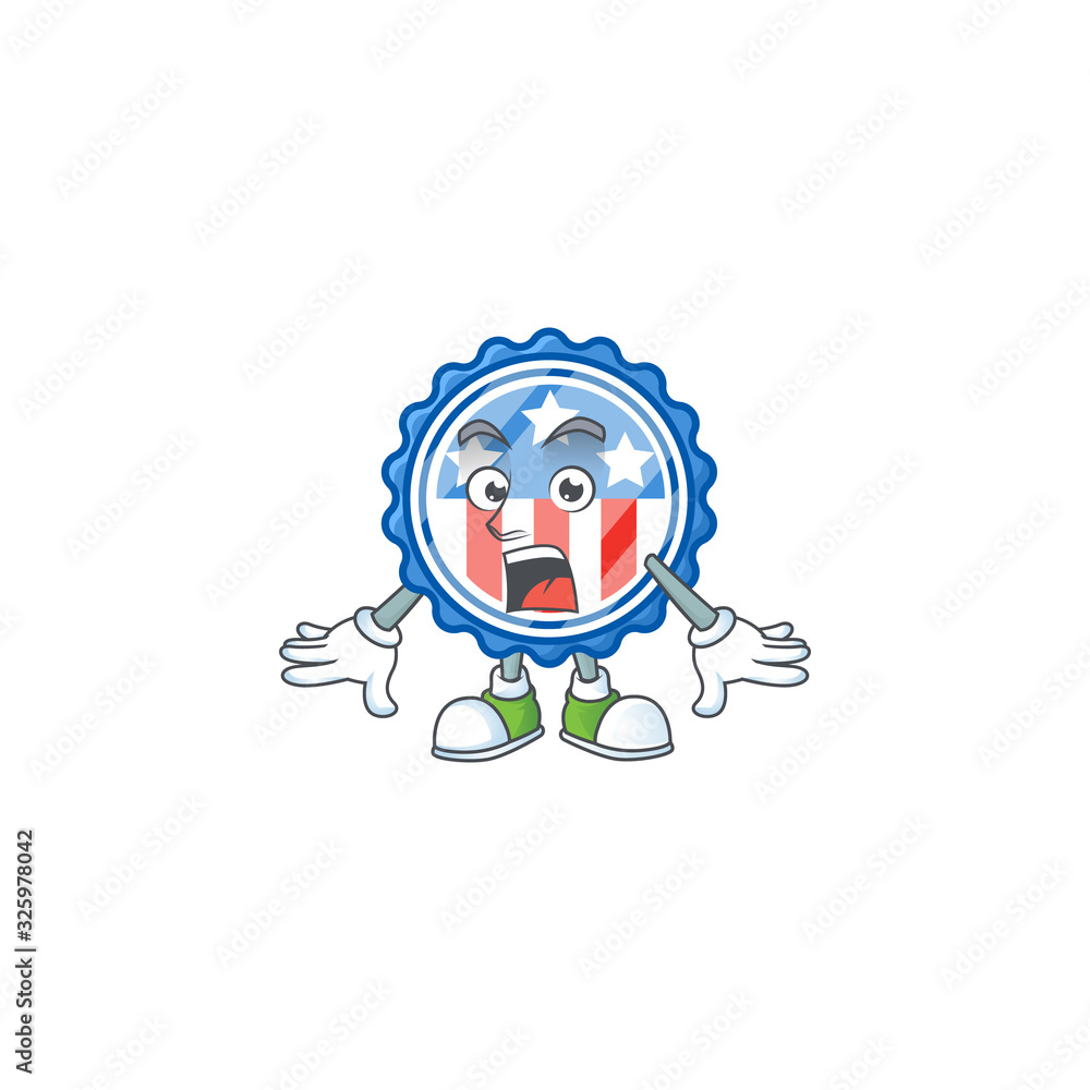 cartoon character design of circle badges USA with star with a surprised gesture cartoon character design of circle badges USA with star with a surprised gesture