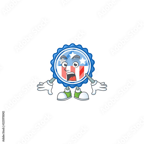 cartoon character design of circle badges USA with star with a surprised gesture