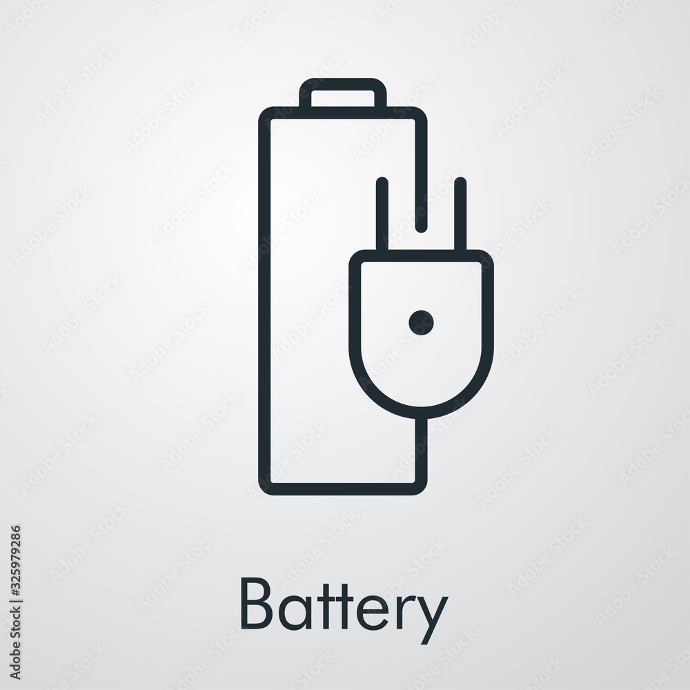 Símbolo de cargando batería. Batería con enchufe. Icono plano lineal en