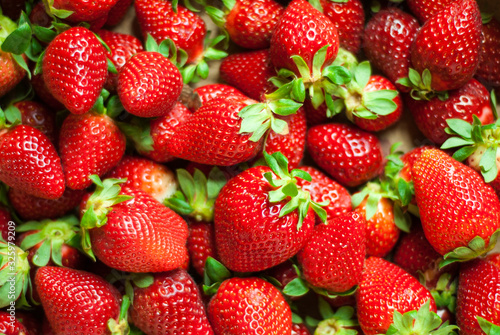 View from above of many strawberries