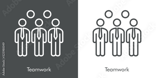 Concepto de negocios. Símbolo de trabajo en equipo. Icono plano lineal en fondo gris y fondo blanco