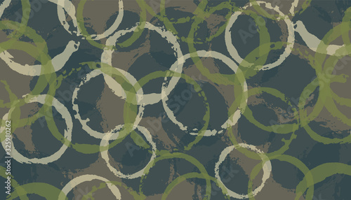 Faded hand drawn circle stamps textile print. Round shape splotch overlapping elements vector 