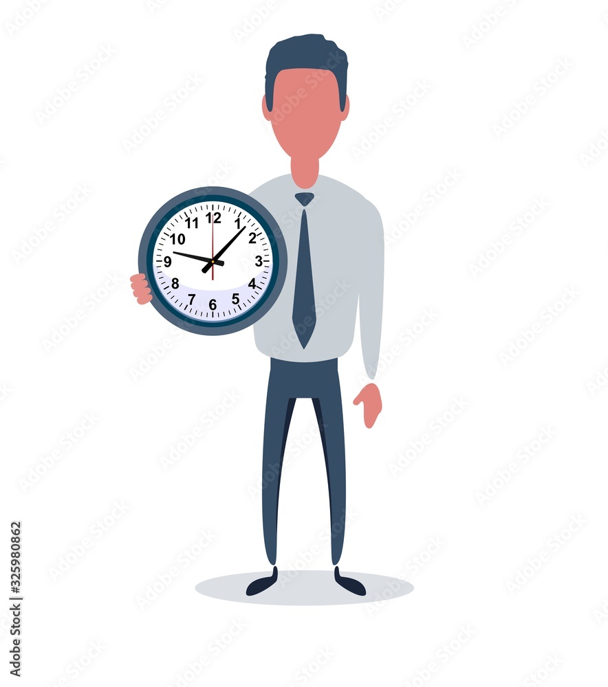 Businessman or clerk. Male character in trendy simple style with objects, flat vector illustration. Business concept. Isolated on white background. Businessman or clerk. Male character in trendy simple style with objects, flat vector illustration. Business concept. Isolated on white background.