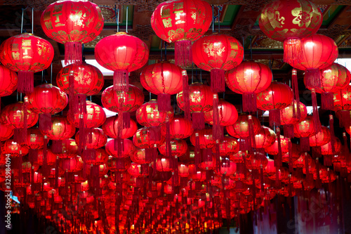 Many red lanterns were decorated during the Chinese New Year