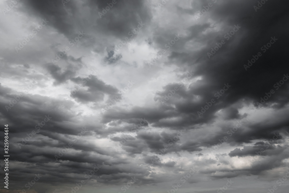 Dark storm clouds before rain used for climate background. Clouds become dark gray before raining.