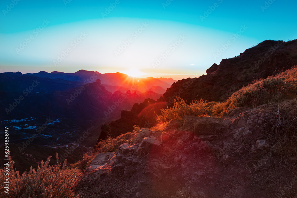 Sunset in mountains on Grand Canaria, travel concept