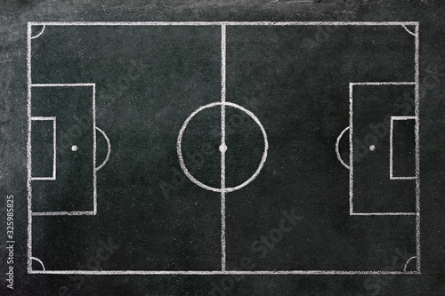 Football pitch drawn on a chalkboard.