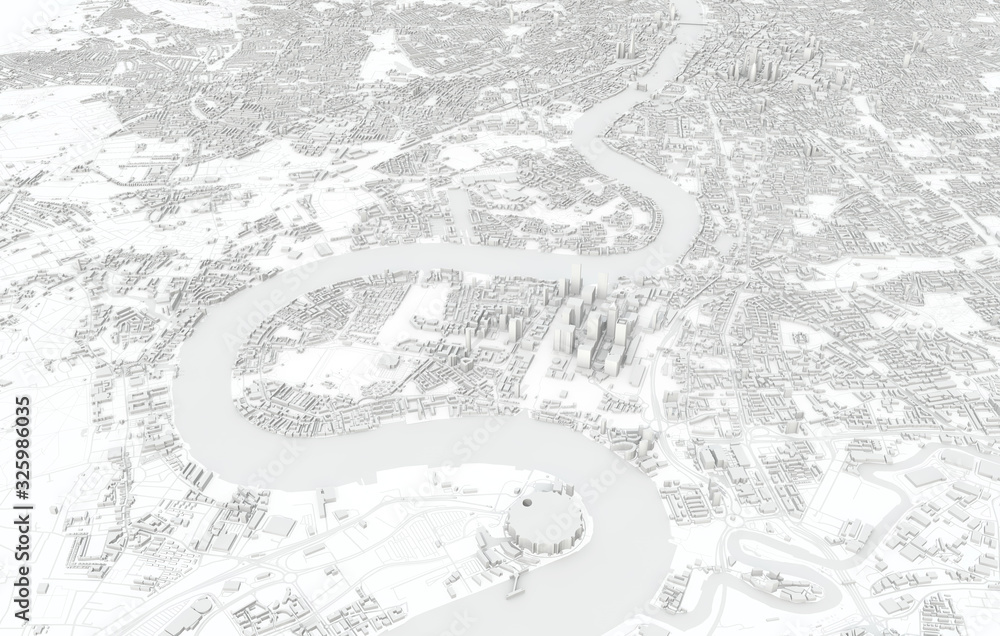 London city map 3D Rendering. Aerial satellite view.