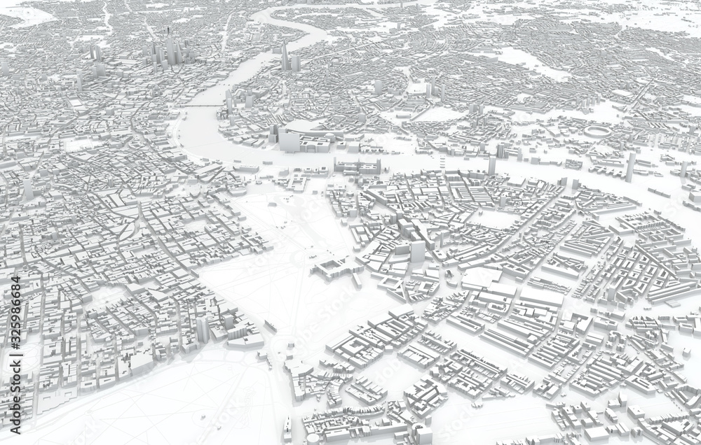 London city map 3D Rendering. Aerial satellite view.