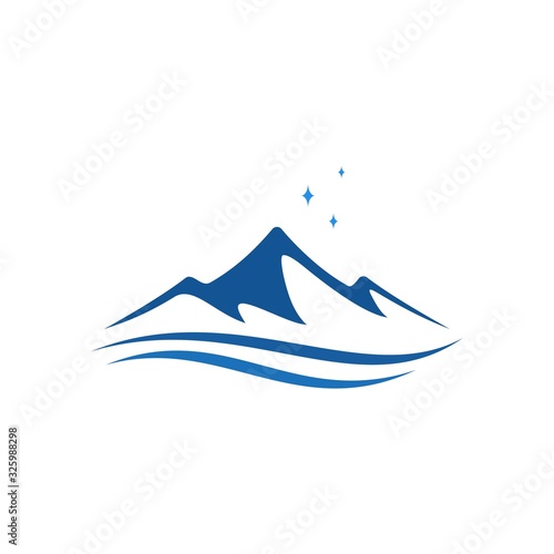 mountain and ocean logo, icon and illustration