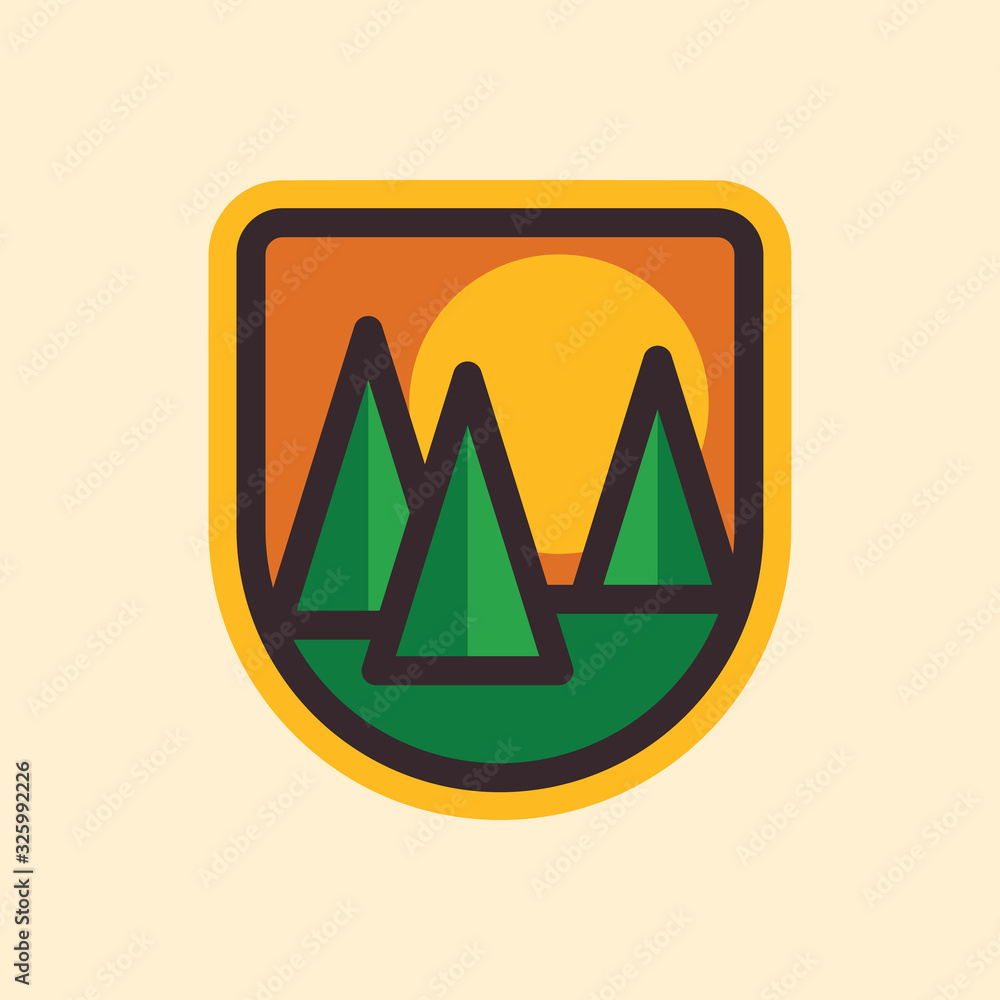 Trees camp hike mountain nature badge patch pin graphic illustration vector art t-shirt design Trees camp hike mountain nature badge patch pin graphic illustration vector art t-shirt design