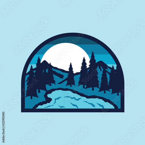Lake camp hike mountain nature badge patch pin graphic illustration vector art t-shirt design