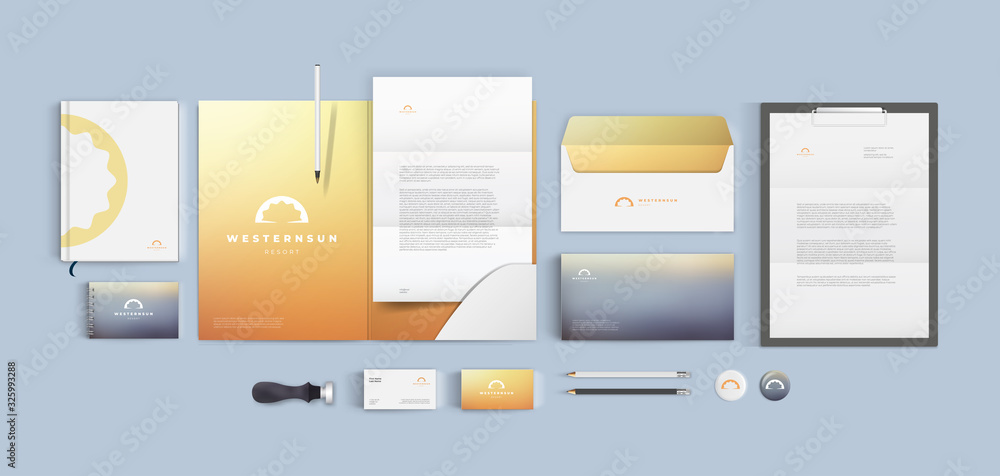 Fototapeta premium Corporate brand identity design. Stationery mockup template. Yellow color style.