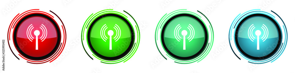 Wifi round glossy vector icons, set of buttons for webdesign, internet and mobile phone applications in four colors options isolated on white background Wifi round glossy vector icons, set of buttons for webdesign, internet and mobile phone applications in four colors options isolated on white background