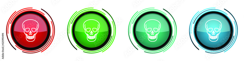 Skull round glossy vector icons, set of buttons for webdesign, internet and mobile phone applications in four colors options isolated on white background Skull round glossy vector icons, set of buttons for webdesign, internet and mobile phone applications in four colors options isolated on white background