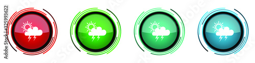 Storm round glossy vector icons, set of buttons for webdesign, internet and mobile phone applications in four colors options isolated on white background
