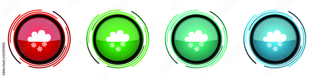 Snowing round glossy vector icons, set of buttons for webdesign, internet and mobile phone applications in four colors options isolated on white background Snowing round glossy vector icons, set of buttons for webdesign, internet and mobile phone applications in four colors options isolated on white background
