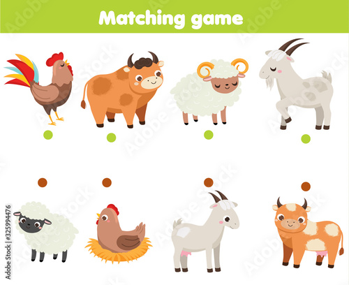 Matching game. Educational children activity. match male and female animals. Activity for pre scholl years kids and toddlers