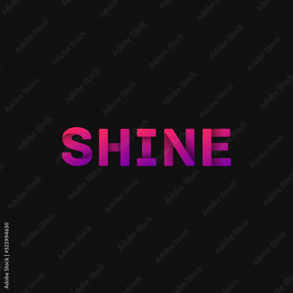 Folded paper word 'SHINE' with dark background, vector illustration