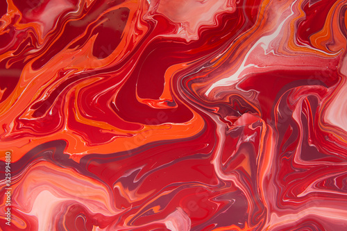 Red Liquid marble pattern, vibrant colors, creative ink