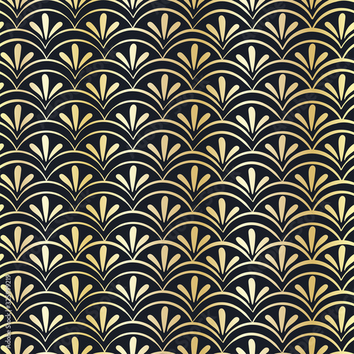 Elegant hand drawn art deco seamless pattern, abstract gold background, great for textiles, banners, wallpapers, wrapping - vector design