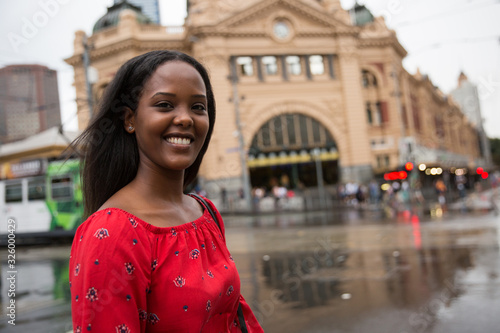 Happy Young Woman Enjoying Melbourne City