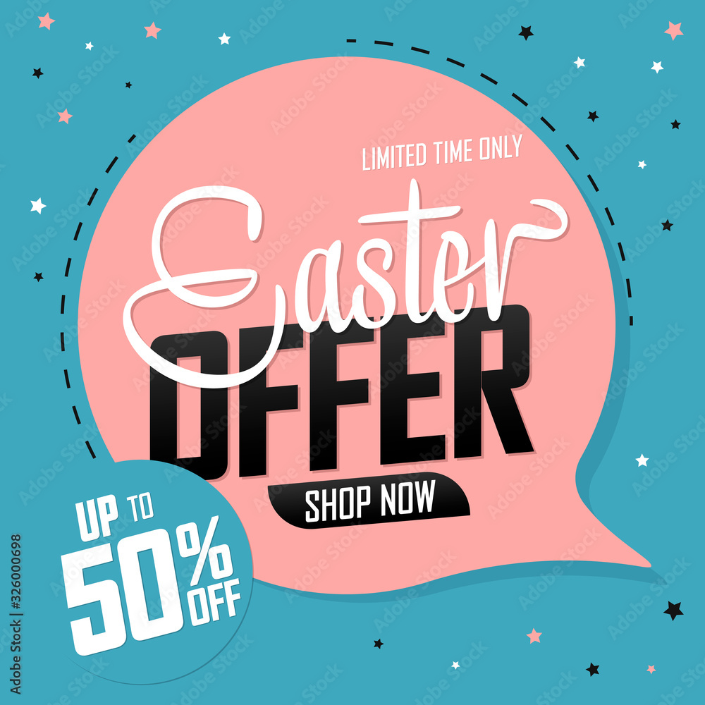 Obraz premium Easter Sale 50% off, speech bubble banner design template, discount tag, vector illustration