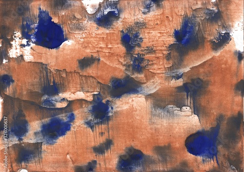 Beige blue spots painting. Abstract watercolor background. Painting texture