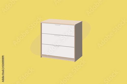 Closet or Wardrobe with 3 Drawers. Wooden Furniture. Vector Illustration.