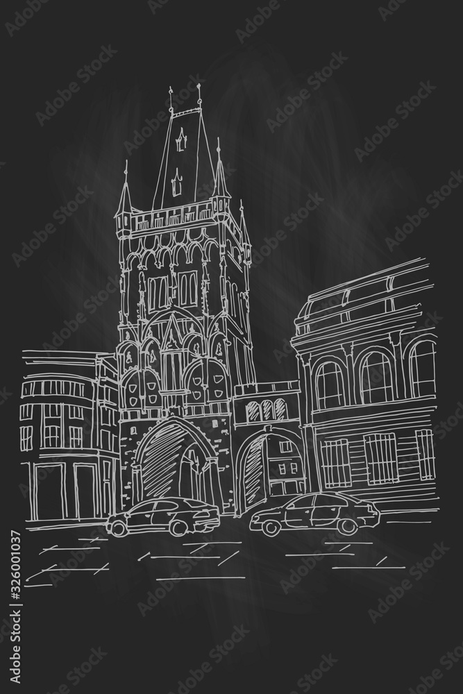 Fototapeta premium vector sketch of The Powder Tower, Prague, Czech Republic.