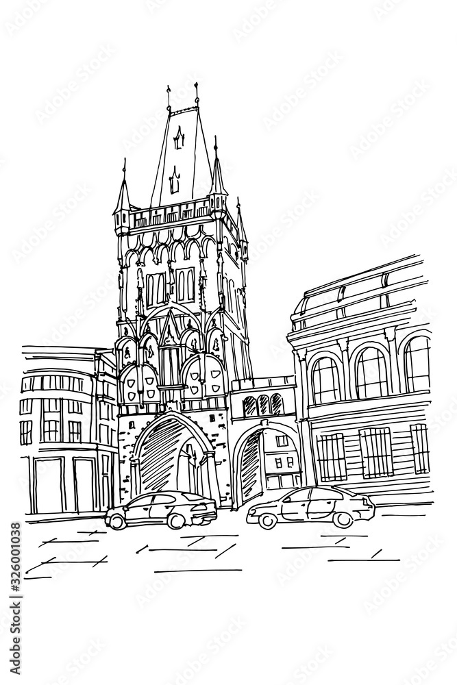 vector sketch of The Powder Tower, Prague, Czech Republic. vector sketch of The Powder Tower, Prague, Czech Republic.