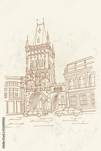 vector sketch of The Powder Tower, Prague, Czech Republic.