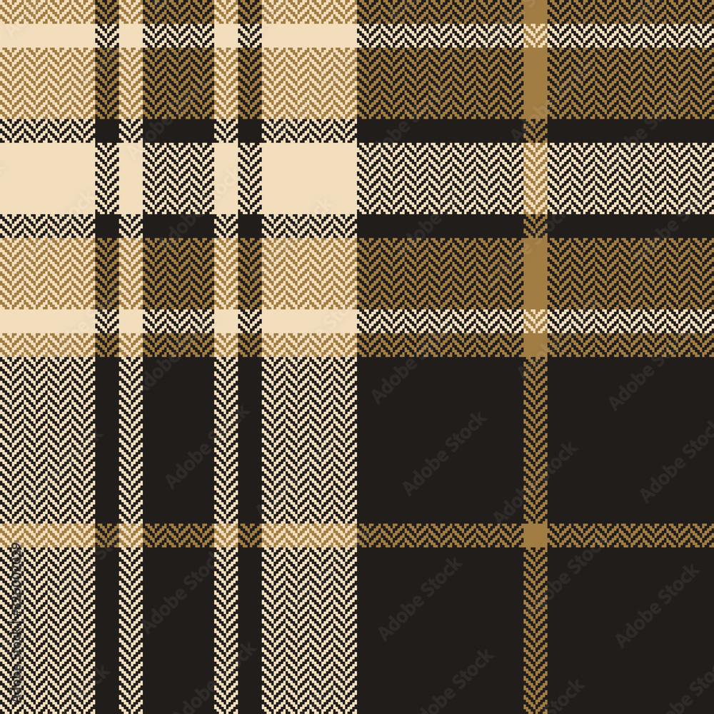 Tartan plaid pattern background. Seamless dark herringbone check plaid graphic in black and gold for scarf, flannel shirt, blanket, throw, duvet cover, or other autumn winter fabric design.
