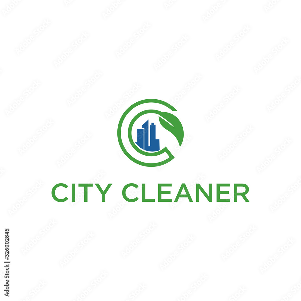 creative C letter logo design with leaf and skyline building vector creative C letter logo design with leaf and skyline building vector
