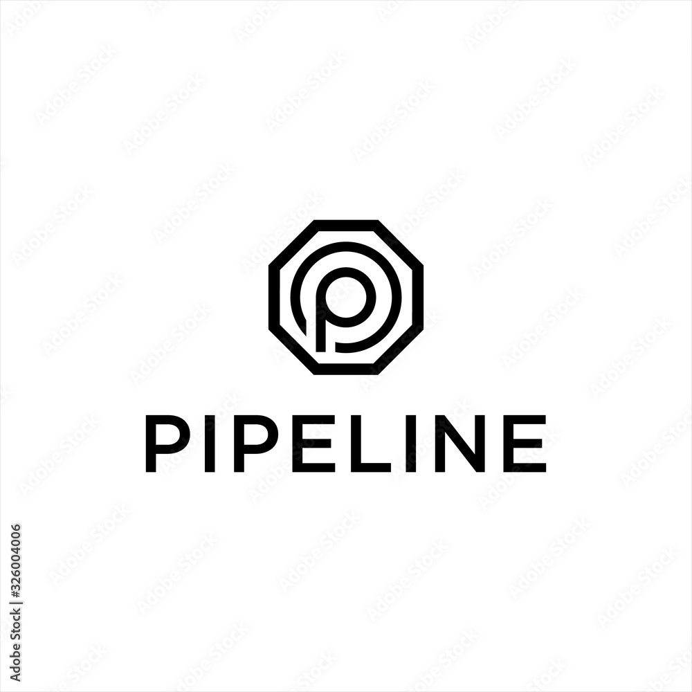Initial P logo Design and Pipeline Vector with Abstract