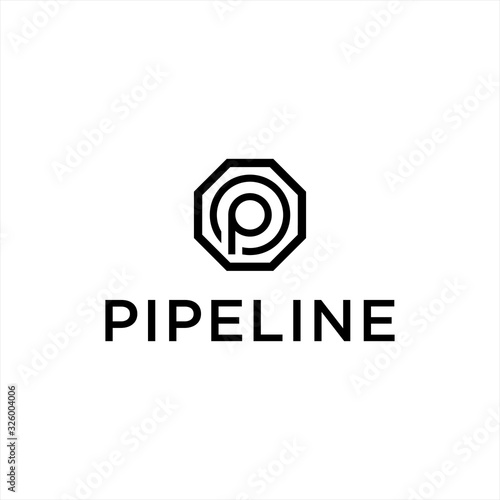 Initial P logo Design and Pipeline Vector with Abstract